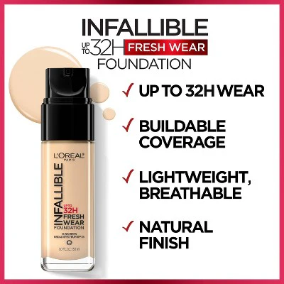 L'Oreal Paris Infallible 32HR Fresh Wear Foundation with SPF 25 460 Golden Beige 1 fl oz - New - Image 3