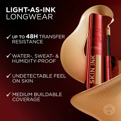 L'Oreal Paris Infallible Skin Ink Matte 2-in-1 Foundation and Concealer 180 Medium Cool 0.5 fl oz - New - Image 4