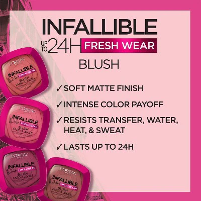 L'Oreal Paris Infallible Up to 24H Fresh Wear Blush Powder 10 Confident Pink 0.31oz - New - Image 4