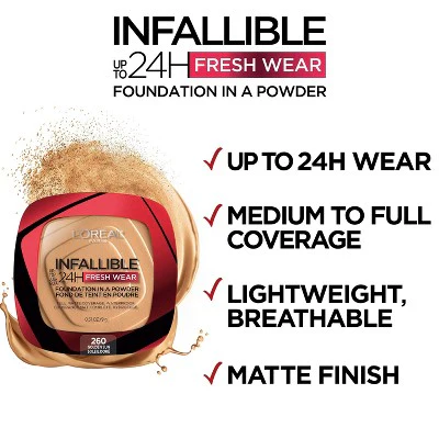 L'Oreal Paris Infallible Up to 24H Fresh Wear Foundation in a Powder 130 True Beige 0.31oz - New - Image 3