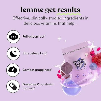 Lemme Sleep Gummies Deep Sleep Support 5 mg Melatonin, Magnesium & L-Theanine Berry 14ct - New - Image 3
