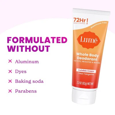 Lume Whole Body Women's Invisible Cream Tube Deodorant Clean Tangerine Scent 2.2oz - New - Image 3