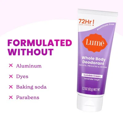Lume Whole Body Women's Invisible Cream Tube Deodorant Lavender Sage Scent 2.2oz - New - Image 3