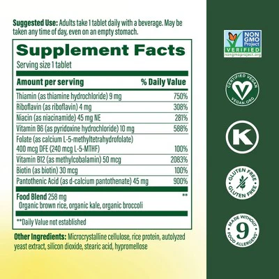 MegaFood Balanced B Complex Vitamins, Vitamin B6, Vitamin B12 & Biotin, Vegan Tablets 30ct - New - Image 3