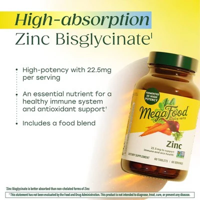 MegaFood Zinc Vegan Immune Support High Potency Fermented Zinc Tablets 60ct - New - Image 3