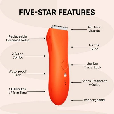 Meridian Trimmer Premium Pubic; Body Hair Trimmer for Men & Women Below-the-Belt Groomer, Ball Trimmer, Bikini Trimmer, Bonus Pouch Blaze - Imperfect Box - Image 4