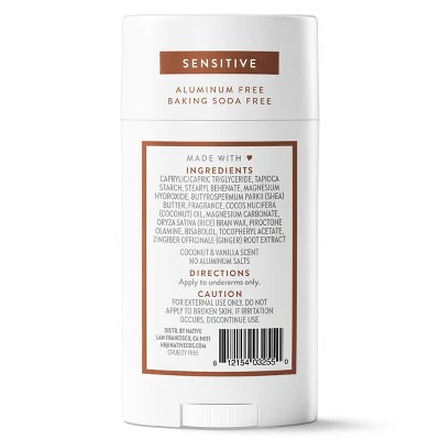 Native Sensitive Solid Deodorant for Women & Men Coconut & Vanilla 2.65oz - New - Image 10