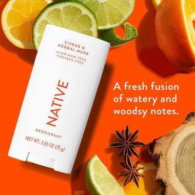 Native Solid Deodorant for Men & Women Citrus & Herbal Musk 2.65oz - Imperfect Container - Image 3