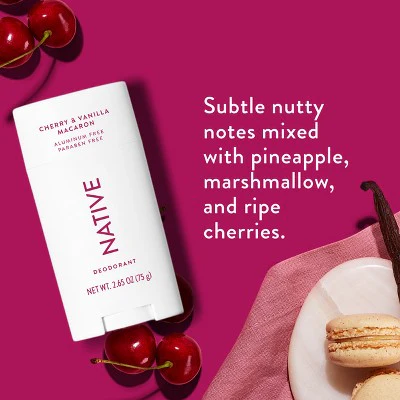 Native Solid Deodorant for Women; Men Cherry; Vanilla Macaron Aluminum-Free 2.65oz - Imperfect Container - Image 3