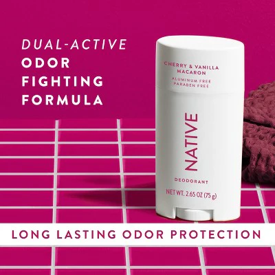 Native Solid Deodorant for Women; Men Cherry; Vanilla Macaron Aluminum-Free 2.65oz - Imperfect Container - Image 7