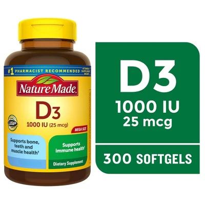 Nature Made Vitamin D3 1000 IU (25 mcg), Bone Health and Immune Support Softgel 300ct - New - Image 9