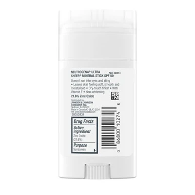 Neutrogena Mineral Ultra Sheer Face and Body Sunscreen Stick SPF 50 1.5oz - New - Image 2