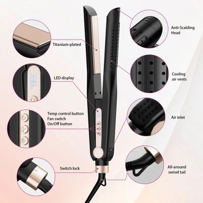 NICEBAY Airflow Styler, Titanium Hair Straightener & Curling Iron with Cooling Air Vents, 5 Temps, Dual Voltage & Auto Shutoff - Imperfect Box - Image 6