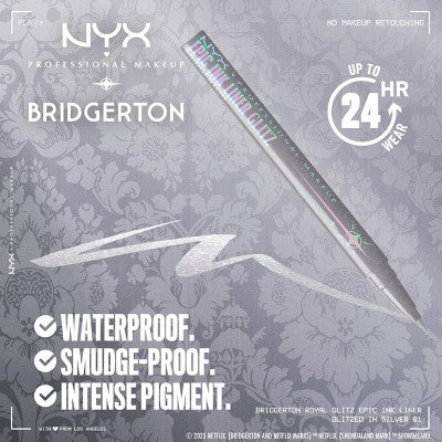 NYX Professional Makeup Bridgerton Royal Epic Ink Glitz Metallic Eyeliner Glitzed In Silver 0.03 fl oz - Imperfect Box - Image 3