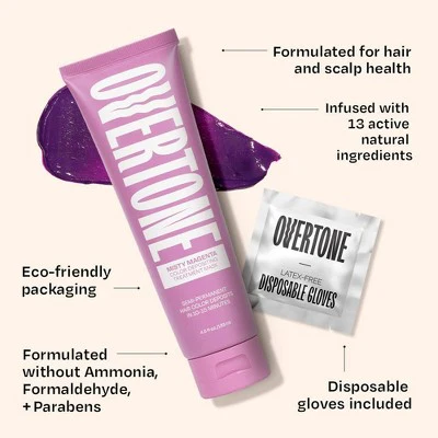 Overtone Misty Magenta Hair Mask Semi-Permanent Hair Dye & Color Conditioner Cotton Candy Pink for Brown; Blonde Hair - New - Image 6