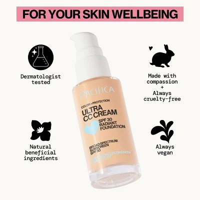 Pacifica Ultra CC Cream Radiant Foundation with SPF 17 Neutral/Fair 1 fl oz - Imperfect Box - Image 6
