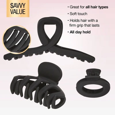 scunci Assorted Styles Claw Clips Matte Black All Hair 3pcs - Imperfect Box - Image 5