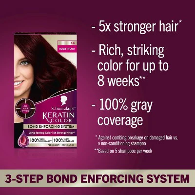 Schwarzkopf Keratin Permanent Hair Color Ruby Noir 2.08 fl oz - Imperfect Box - Image 8