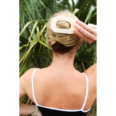 TELETIES Medium Flat Round Hair Clip Almond Beige - New - Image 5