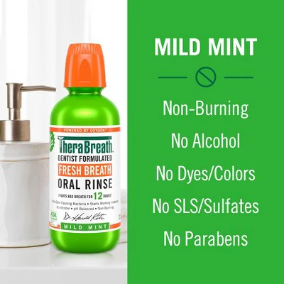 TheraBreath Fresh Breath Mouthwash Alcohol-Free Mild Mint 16 fl oz - New - Image 5