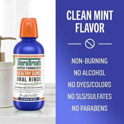 TheraBreath Healthy Gums Mouthwash Antigingivitis Clean Mint 16 fl oz - Imperfect Container - Image 11